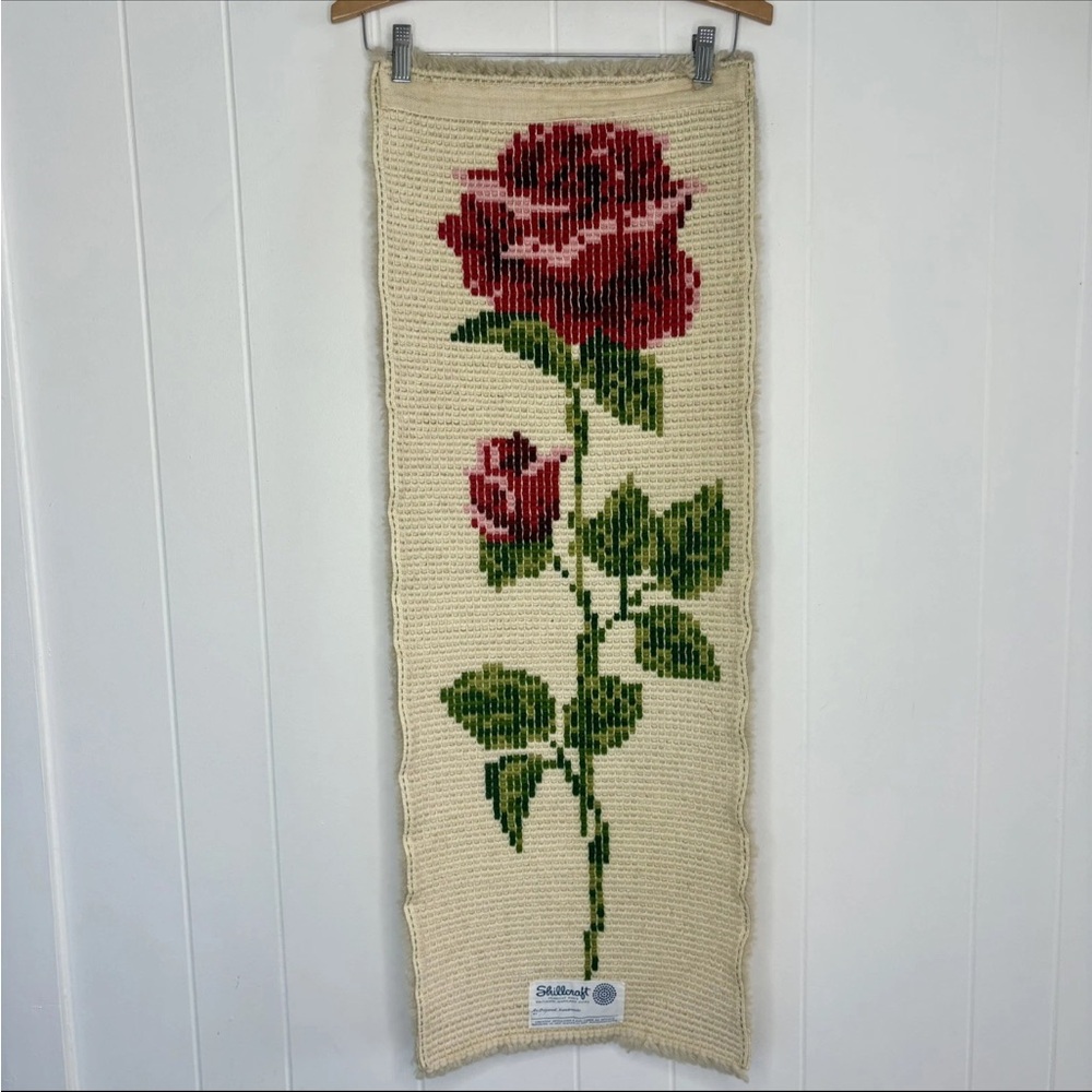 🌹Vintage Shillcraft Rose Weave Handmade Wall Hanging Mid Century Modern Rug Art - Picture 3 of 8
